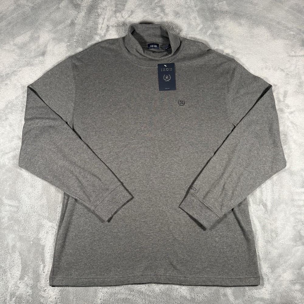 IZOD Sweater Mens Size XL Gray Turtleneck Knit Long Sleeve Cotton Soft Casual